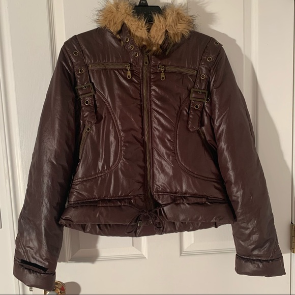Good & Cool European stylish puffer jacket with faux fur collar brown waterproof - Picture 7 of 7